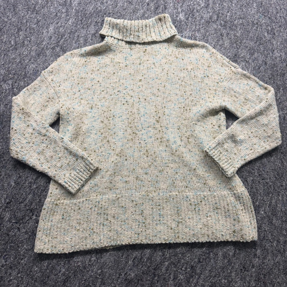 J. Jill Pure Jill Confetti Turtleneck Sweater 3X Cream Blue Green Knit 1365411